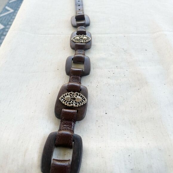 Brighton Leather & Wood Brown Vintage Men’s Belt 34/XL - Picture 5 of 6
